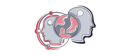 Single vector main object without background. Head with mechanic brain. Future robot machine. Terminator cartoon illustration. Colored bright technology image.のイラスト素材