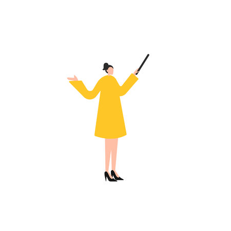 Businesswoman Pointing At Blank Placard While Making Crucial Announcement. Woman Showing Board With New Ideas And Strategies For Business Marketing.のイラスト素材