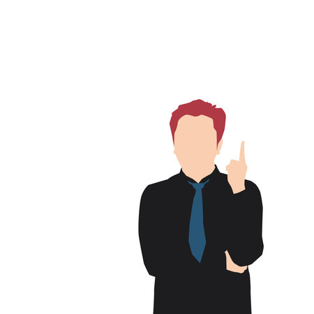 Man in Shirt and Tie Thinking with Finger Raised into the Air. Businessman having a chat wit colegues proving factsのイラスト素材