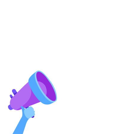 Hand Holding A Megaphones Drawing Making Loud New Announcement To The Public. Palm Gripping An Electronic Bullhorn Producing Powerful Late Advertisement.のイラスト素材