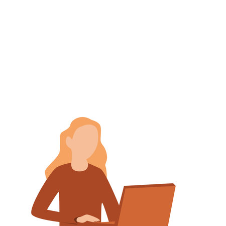 Laptop with important information on the screen. Man typing main message. People whatching on monitor. Single bright colored object on white background.のイラスト素材