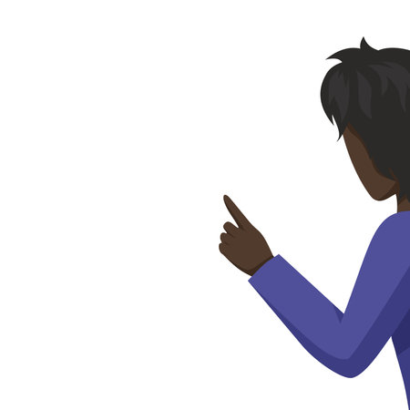 Businessmen In Suit Pointing Upwards Representing Innovative Thinking Symbolizing Futuristic Technology. Woman Holding Finger Up Displays Successful Creative Thinking.のイラスト素材