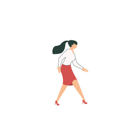 Woman In Skirt Moving Towards Finish Line Celebrating Success. Lady In Uniform Crossing End Line Race Enjoying Honoring Her Achievement.のイラスト素材