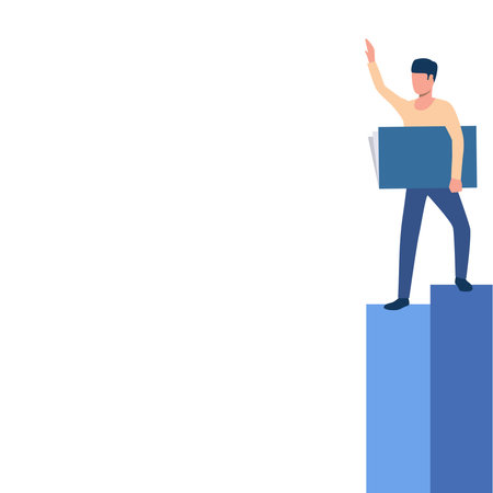 Gentleman Drawing Running Upwards On Stair Steps. Man Design Climbing Big Stairs Reaching Goals Showing Progress And Improvement.のイラスト素材
