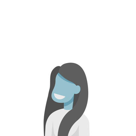 Young lady speaking to someone on blank background. Plain illustration design of woman discussing new ideas.のイラスト素材