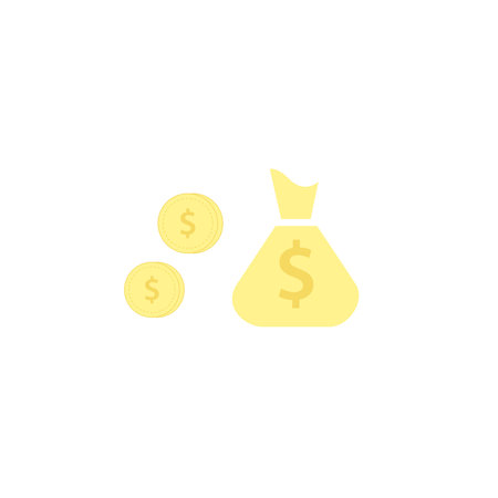 Single vector main object without background. Money and coins. Bag with banknotes and change. Colored bright image. Hand holding a lot of cash.のイラスト素材