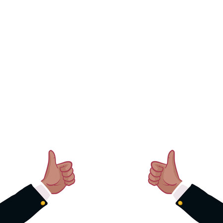 Two Hands holding object. Finger pointing up and down. Handshake. Single main vector illustration on white background. Bright color cartoon for combine.のイラスト素材