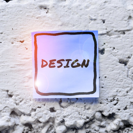 Sign displaying Design. Business concept plan drawing produced to show look function or workings of buildingの写真素材