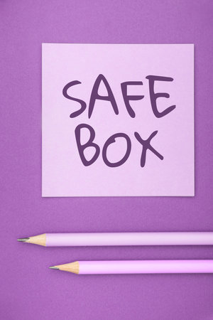 Text sign showing Safe Box. Conceptual photo A small structure where you can keep important or valuable thingsの写真素材