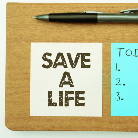Text sign showing Save A Life. Concept meaning Help assistance saving someone from a medical problem or injuryの写真素材