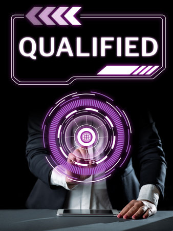 Text sign showing Qualified. Business overview Officially trained to perform a particular job Certifiedの写真素材