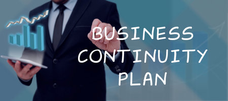 Text showing inspiration Business Continuity Plan. Business approach creating systems prevention deal potential threatsの写真素材