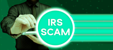 Text showing inspiration Irs Scam. Business approach targeted taxpayers by pretending to be Internal Revenue Serviceの写真素材