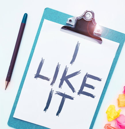 Text sign showing I Like It. Business concept To be pleased with something seeing thumbs up following networkの写真素材