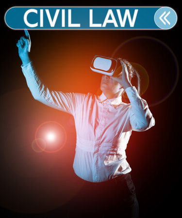 Text showing inspiration Civil Law. Conceptual photo Law concerned with private relations between...