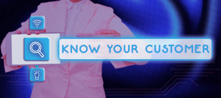 Text sign showing Know Your Customer. Conceptual photo Marketing creating a poll improve product or brandの写真素材