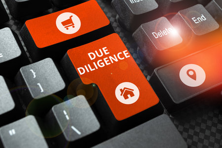 Hand writing sign Due Diligence. Concept meaning avoid harming other business property for an...
