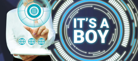 Text sign showing It S A Boy. Business approach Expecting a male baby cute blue colors a lot of car toysの写真素材