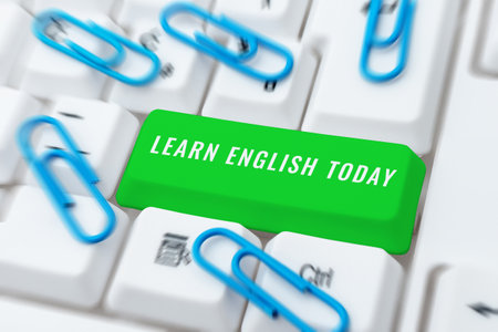 Text caption presenting Learn English Today. Business overview gain or acquire knowledge and skill of English languageの写真素材