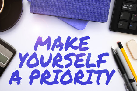 Text showing inspiration Make Yourself A Priority. Business approach Think in your own good first personal developmentの写真素材