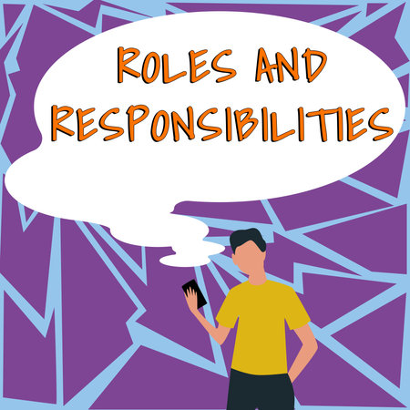 Handwriting text Roles And Responsibilities. Concept meaning Business functions and professional dutiesの写真素材