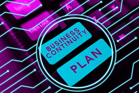 Sign displaying Business Continuity Plan. Concept meaning creating systems prevention deal potential threatsの写真素材