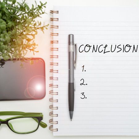 Handwriting text Conclusion. Conceptual photo Results analysis Final decision End of an event or processの写真素材