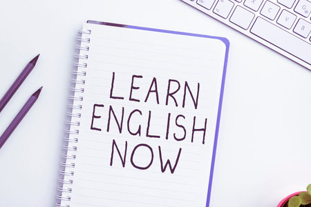 Inspiration showing sign Learn English Now. Business showcase gain or acquire knowledge and skill of english languageの写真素材