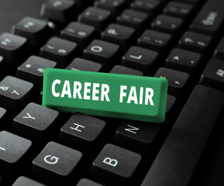 Conceptual caption Career Fair. Business idea an event at which job seekers can meet possible employersの写真素材