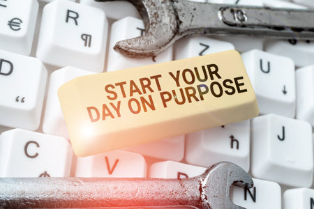 Text caption presenting Start Your Day On Purpose. Business overview Have clean ideas of what you are going to doの写真素材