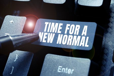 Hand writing sign Time For A New Normal. Business showcase Make a big dramatic change Replace the expectedの写真素材