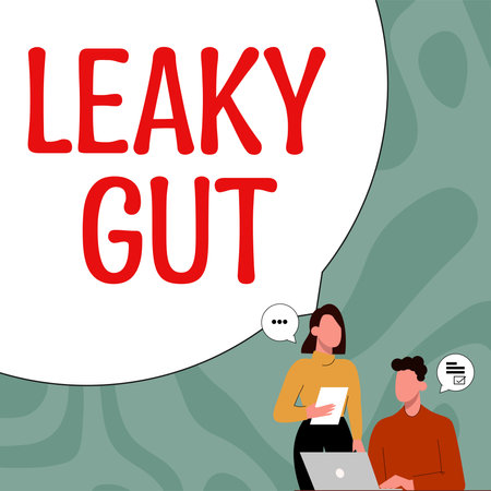 Text sign showing Leaky Gut. Business idea A condition in which the lining of small intestine is damagedの写真素材