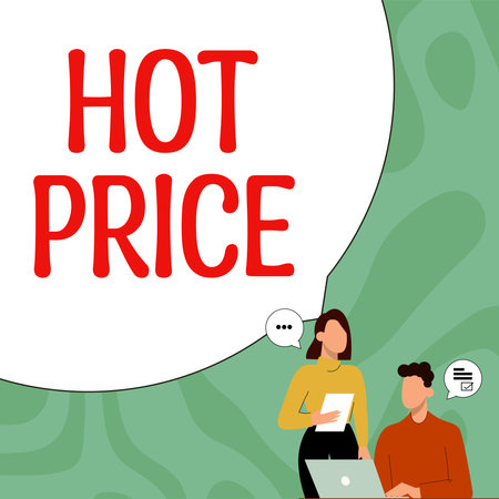 Hand writing sign Hot Price. Word for Buyer or seller can obtain something for a product sold or buyの写真素材