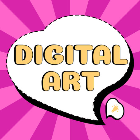 Hand writing sign Digital Art. Internet Concept use of skill and creative imagination characterized by computerized technologyの写真素材