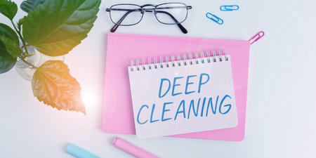 Text sign showing Deep Cleaning. Business showcase an act of thoroughly removing dirt and grime from somethingの写真素材