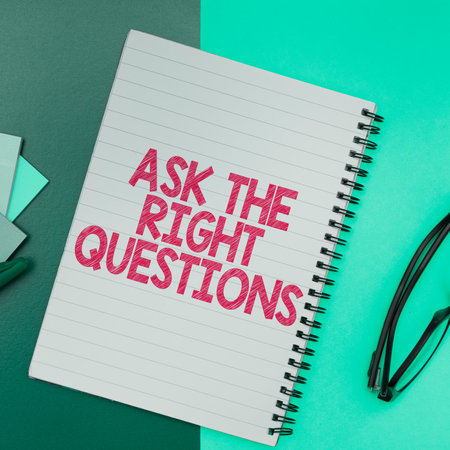 Handwriting text Ask The Right Questions. Conceptual photo Look for a professional advice consultation supportの写真素材