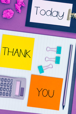 Text caption presenting Thank You. Business showcase replaying on something good or greetings with pleased wayの写真素材