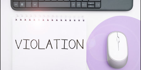 Text showing inspiration Violation. Word Written on an infringement of established rules or lawsの写真素材