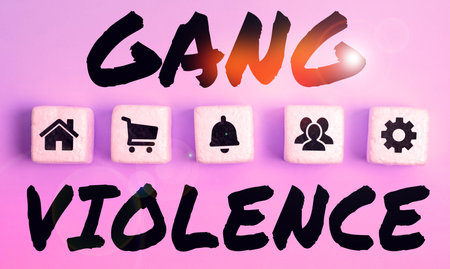 Sign displaying Gang Violence. Business idea infringement of the laws caused by group of criminals...