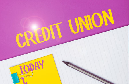 Sign displaying Credit Union. Business showcase cooperative association that makes small loans to membersの写真素材