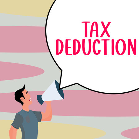 Sign displaying Tax Deduction. Business concept amount subtracted from income before calculating tax oweの写真素材
