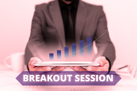 Text caption presenting Breakout Session. Word Written on workshop discussion or presentation on specific topicの写真素材