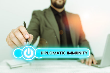 Inspiration showing sign Diplomatic Immunity. Conceptual photo law that gives foreign diplomats special rights in the country they are workingの写真素材