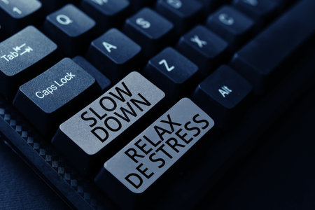 Conceptual display Slow Down Relax De Stress. Internet Concept Have a break reduce stress levels rest calmの写真素材