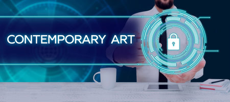 Inspiration showing sign Contemporary Art. Business approach made today by living artists influenced by advancing worldの写真素材