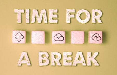 Sign displaying Time For A Break. Conceptual photo a schedule when workers stop working for a brief periodの写真素材