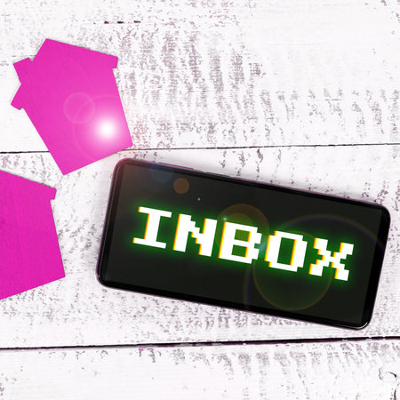 Hand writing sign Inbox. Business showcase electronic folder in which emails received by individual are heldの写真素材