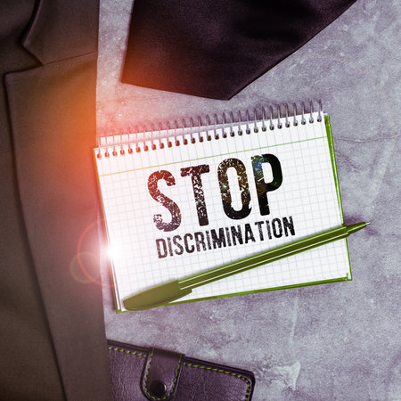 Conceptual display Stop Discrimination. Business concept Prevent Illegal excavation quarry Environment Conservationの写真素材