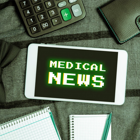 Sign displaying Medical News. Concept meaning report or noteworthy information on medical breakthroughの写真素材