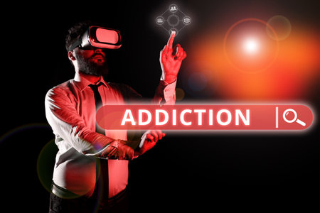 Conceptual caption Addiction. Business concept condition of being addicted to particular substance or activityの写真素材